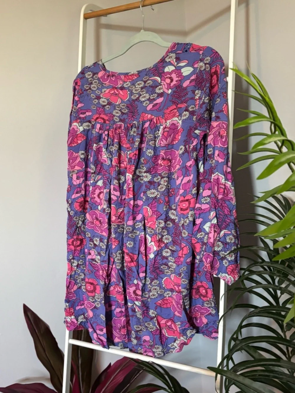Floral Peasant Dress in Purple & Pink - Picture 9 of 14